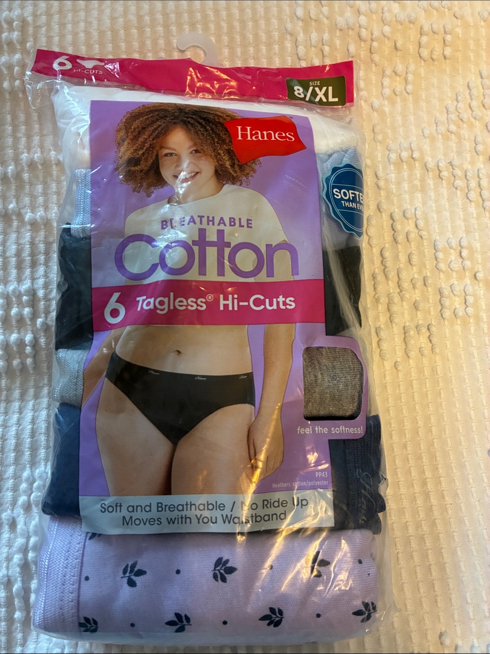 Hanes Women's Tagless Hi-Cut Panties - White, Black, Light Purple (6-Pack)
